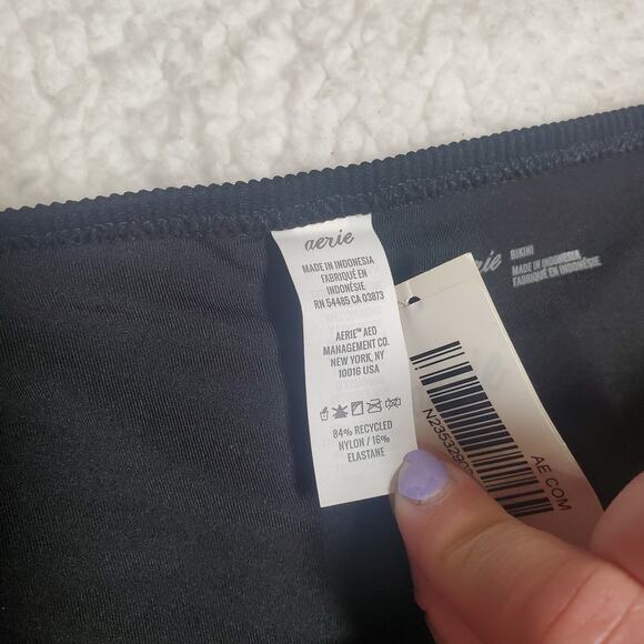 Aerie Black Bikini Set Small NWT Ribbed Bottoms Push-Up Bra Top Swimwear Neutral - Picture 9 of 13